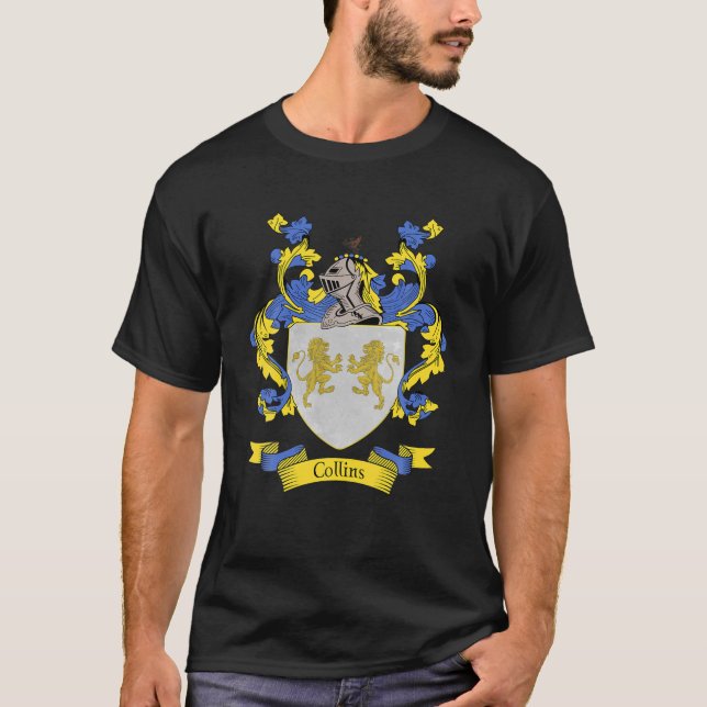 Collins Coat Of Arms | Collins Surname Family Cres T-Shirt (Front)