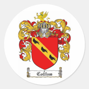 COLLINS FAMILY CREST -  COLLINS COAT OF ARMS CLASSIC ROUND STICKER