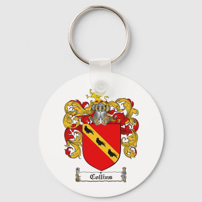COLLINS FAMILY CREST -  COLLINS COAT OF ARMS KEY RING (Front)