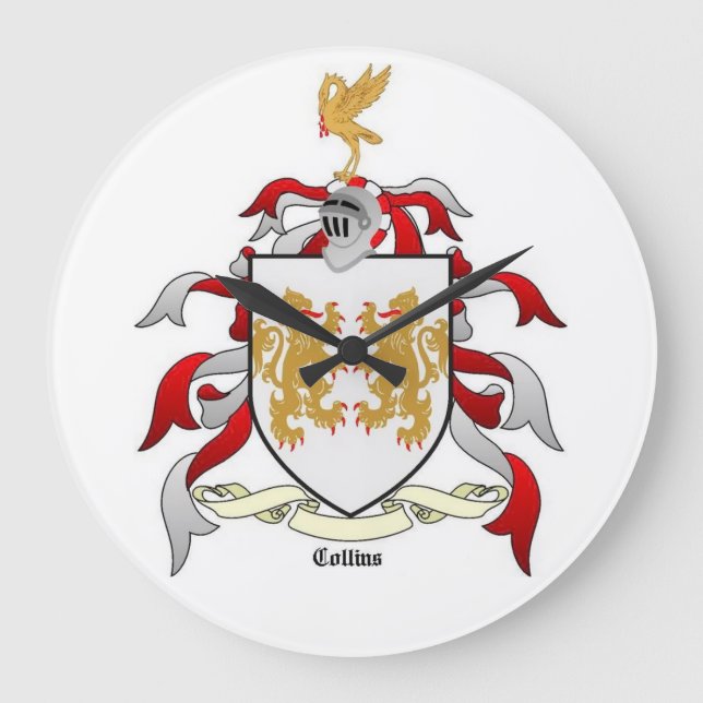 Collins Family Crest Heraldry Wall Clock (Front)