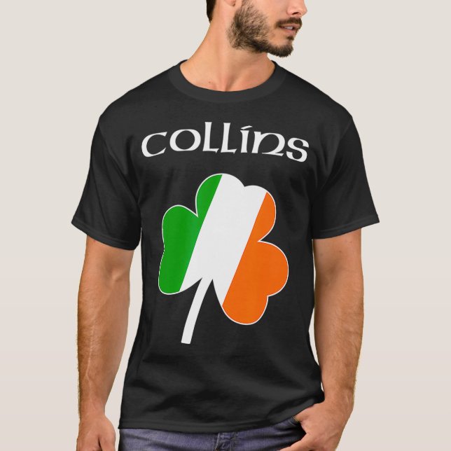 Collins Irish Last Name Gift Ireland Flag T-Shirt (Front)