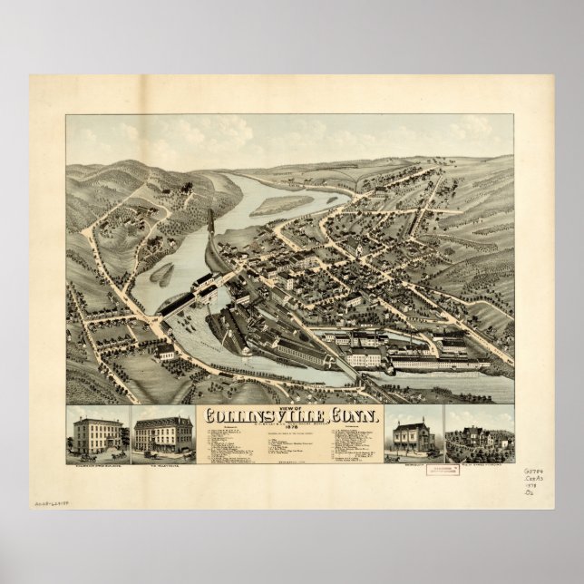 Collinsville Connecticut 1878 Antique Panoramic Ma Poster (Front)
