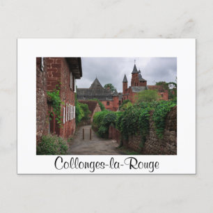 Collonges-la-Rouge white text postcard