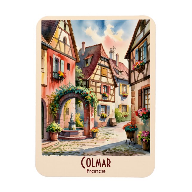 Colmar France Alsace Watercolor Travel Custom Text Magnet (Vertical)