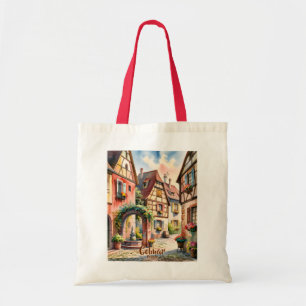 Colmar France Alsace Watercolor Travel Custom Text Tote Bag