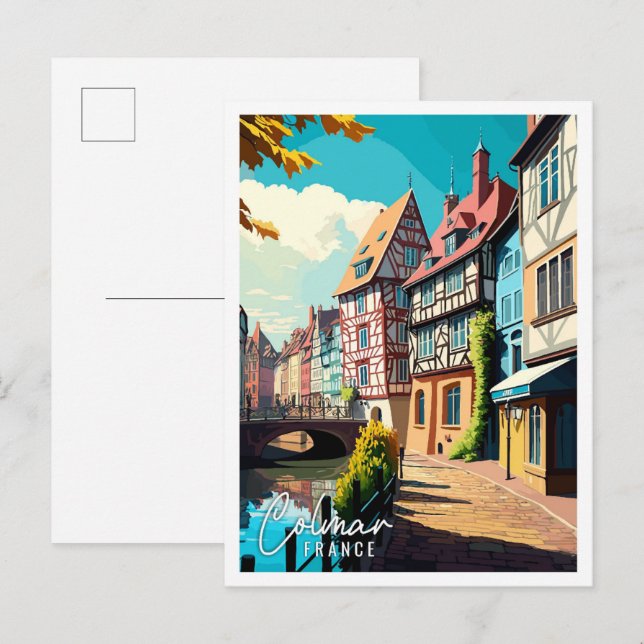 Colmar France Art vintage travel illustration Postcard (Front/Back)
