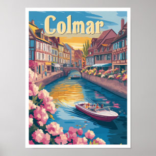 Colmar France Art Vintage Travel Illustration Poster
