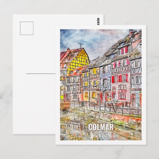 Colmar France Travel Place Watercolor Postcard (Front/Back)