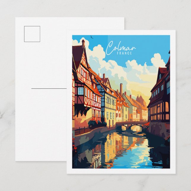 Colmar France vintage travel illustration Postcard (Front/Back)