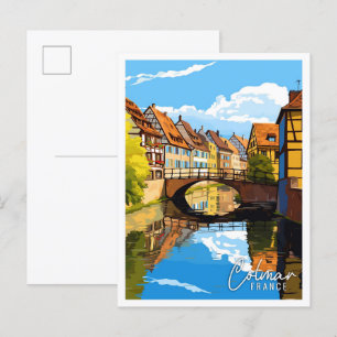 Colmar France vintage travel illustration Postcard