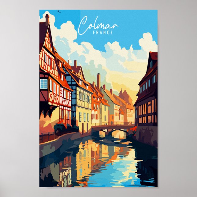 Colmar France vintage travel illustration Poster (Front)
