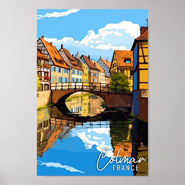 Colmar France vintage travel illustration Poster (Front)
