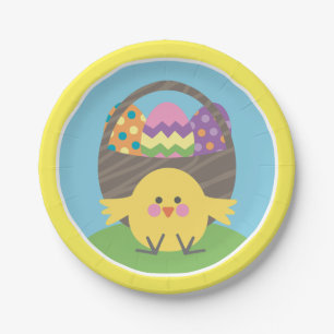 Coloful Chick and Easter Eggs Easter Party Paper Plate