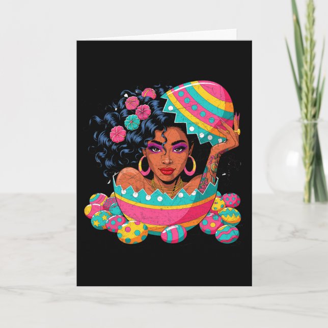 Coloful Easter Egg Hunt Black Queen Juneteenth Wom Card (Front)