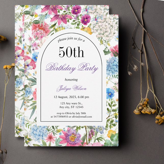 Coloful floral Arch Frame 50th Birthday Invitation (Creator Uploaded)