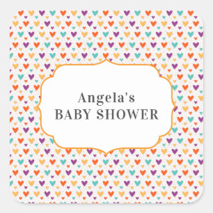 Coloful Pastel Hearts Custom Baby Shower Square Sticker