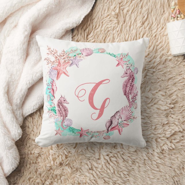 Coloful Pastel Under the Sea Monogram Cushion (Blanket)