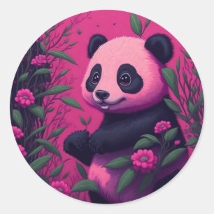 Coloful Pink Panda  Classic Round Sticker