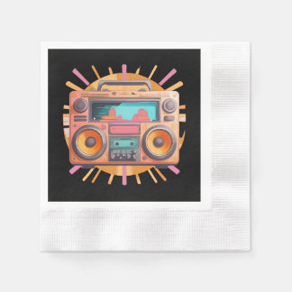 Coloful retro 80s boombox with a sunburst in the. napkin