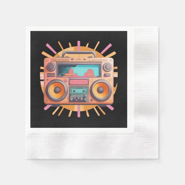 Coloful retro 80s boombox with a sunburst in the. napkin (Front)
