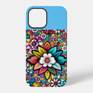Coloful Retro Flowers Blue Pink White iPhone 12 Pro Case