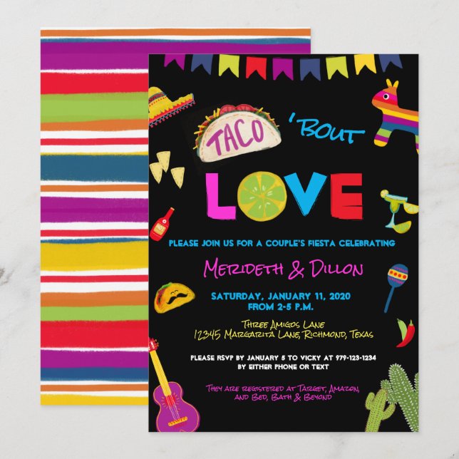 Coloful Taco Bout Love Fiesta Couples Shower Invitation (Front/Back)