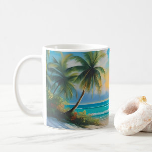 Coloful Tropical Paradise Sea & Palm Trees Coffee Mug