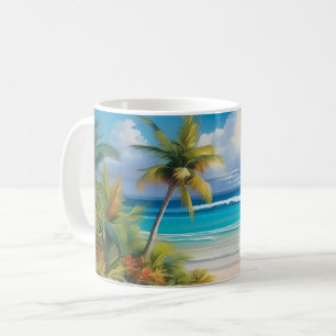 Coloful Tropical Paradise Sea & Palm Trees Coffee Mug