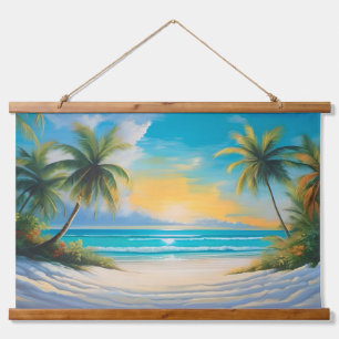 Coloful Tropical Paradise Sea & Palm Trees Hanging Tapestry