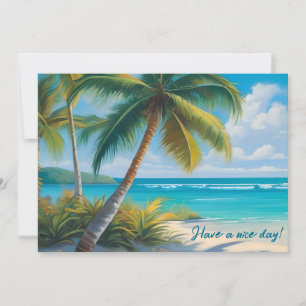 Coloful Tropical Paradise Sea & Palm Trees Holiday Card
