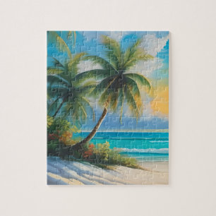Coloful Tropical Paradise Sea & Palm Trees Jigsaw Puzzle