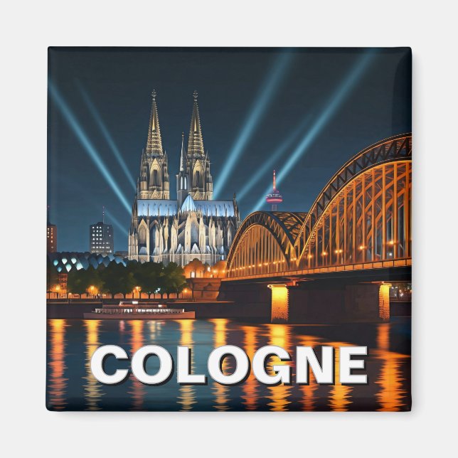 Cologne Cathedral Germany Night Travel Magnet (Front)