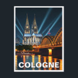 Cologne Cathedral Germany Night Travel Postcard<br><div class="desc">Cologne, Germany’s fourth-largest city, is a vibrant cultural hub steeped in history and charm, located along the banks of the Rhine River. At its heart lies the iconic Cologne Cathedral (Kölner Dom), a UNESCO World Heritage Site and one of Europe’s most breathtaking examples of Gothic architecture. The city is known...</div>
