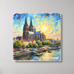 Cologne Cathedral Riverside Glow Canvas Art
