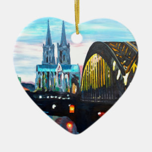 Cologne Cathedral with Hohenzollernbridge Ceramic Tree Decoration