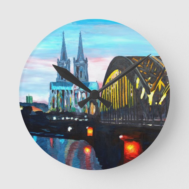 Cologne Cathedral with Hohenzollernbridge Round Clock (Front)