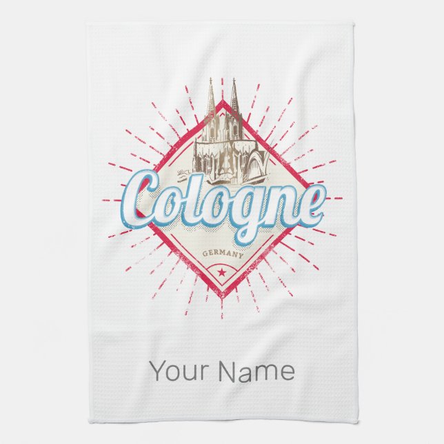 Cologne City Germany Retro Cathedral Vintage Tea Towel (Vertical)