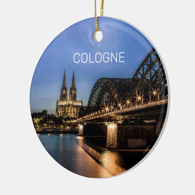 Cologne Cityscape Germany Dom Night Souvenir Ceramic Tree Decoration (Left)