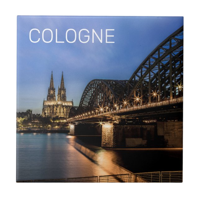 Cologne Cityscape Germany Dom Night Souvenir Tile (Front)