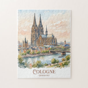 Cologne Germany Cathedral Watercolor City Skyline Jigsaw Puzzle