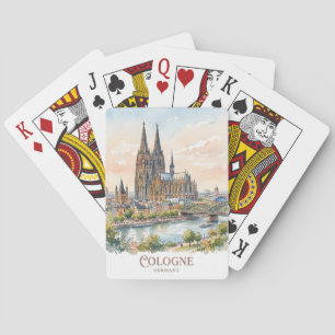 Cologne Germany Cathedral Watercolor City Skyline Playing Cards