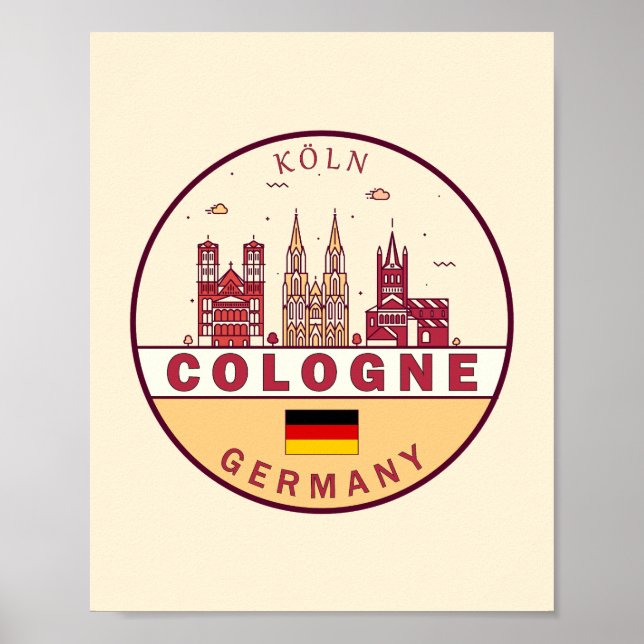 Cologne Germany City Skyline Emblem Poster (Front)