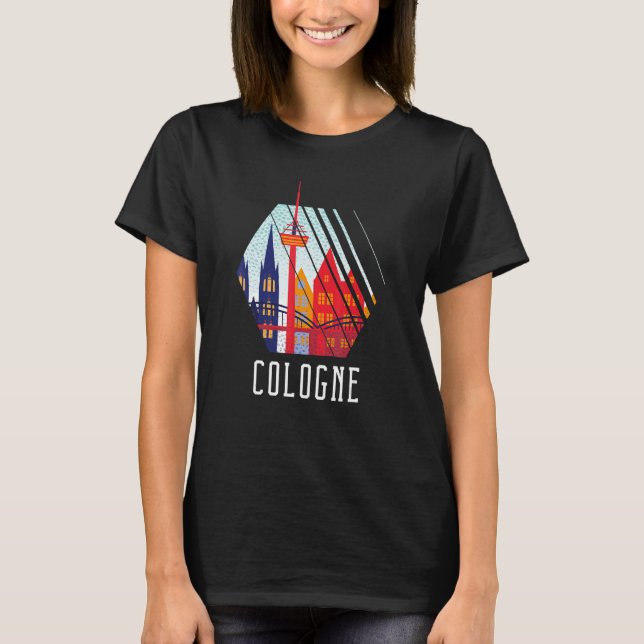 Cologne Germany City Skyline Silhouette Outline Sk T-Shirt (Front)