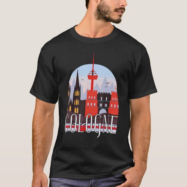 Cologne Germany City Skyline Silhouette Outline Sk T-Shirt (Front)