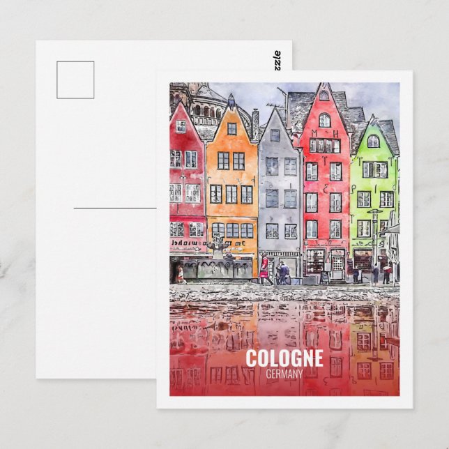 Cologne Germany Famous Travel Watercolor Sketch Postcard (Front/Back)