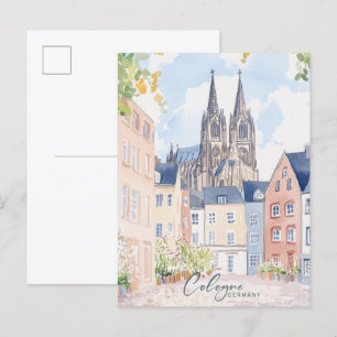 Cologne Germany Gouache Paint Illustration Travel Postcard