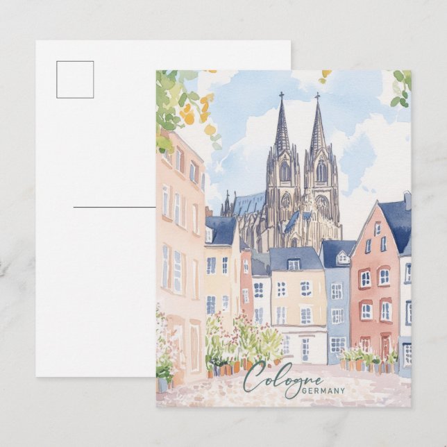Cologne Germany Gouache Paint Illustration Travel Postcard (Front/Back)