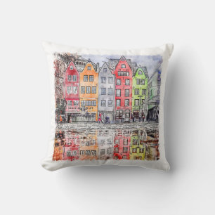 Cologne Germany Hand Drawn Watercolor Sketch Cushion