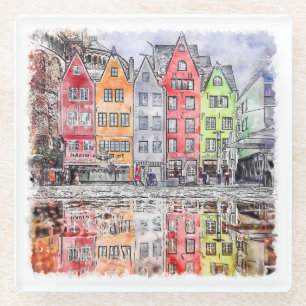 Cologne Germany Hand Drawn Watercolor Sketch Glass Coaster
