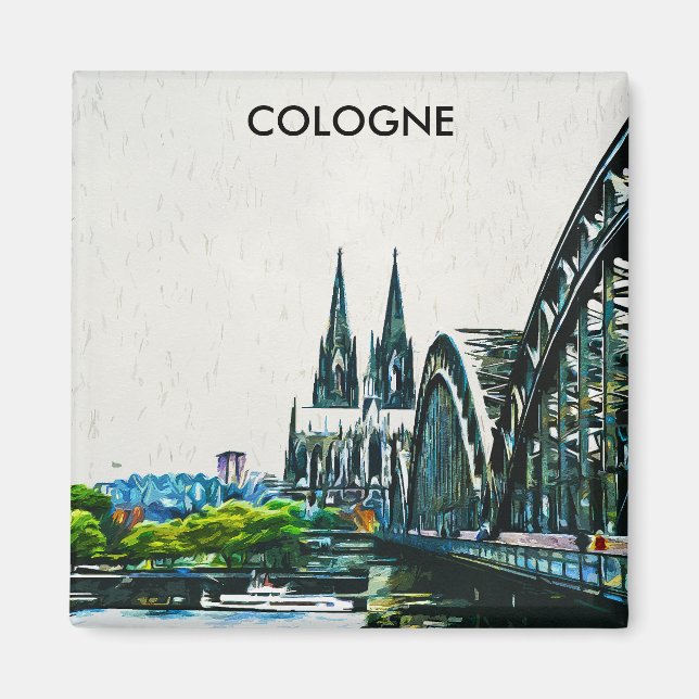 Cologne Germany Panorama View Painting Magnet (Front)
